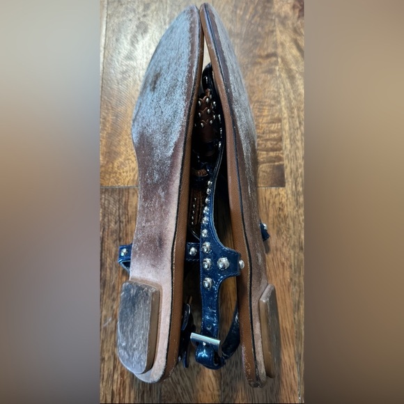 PRADA Blue Patent Leather & Brown Leather Tassel & Studded T-Strap Sandals 39 - Picture 6 of 9